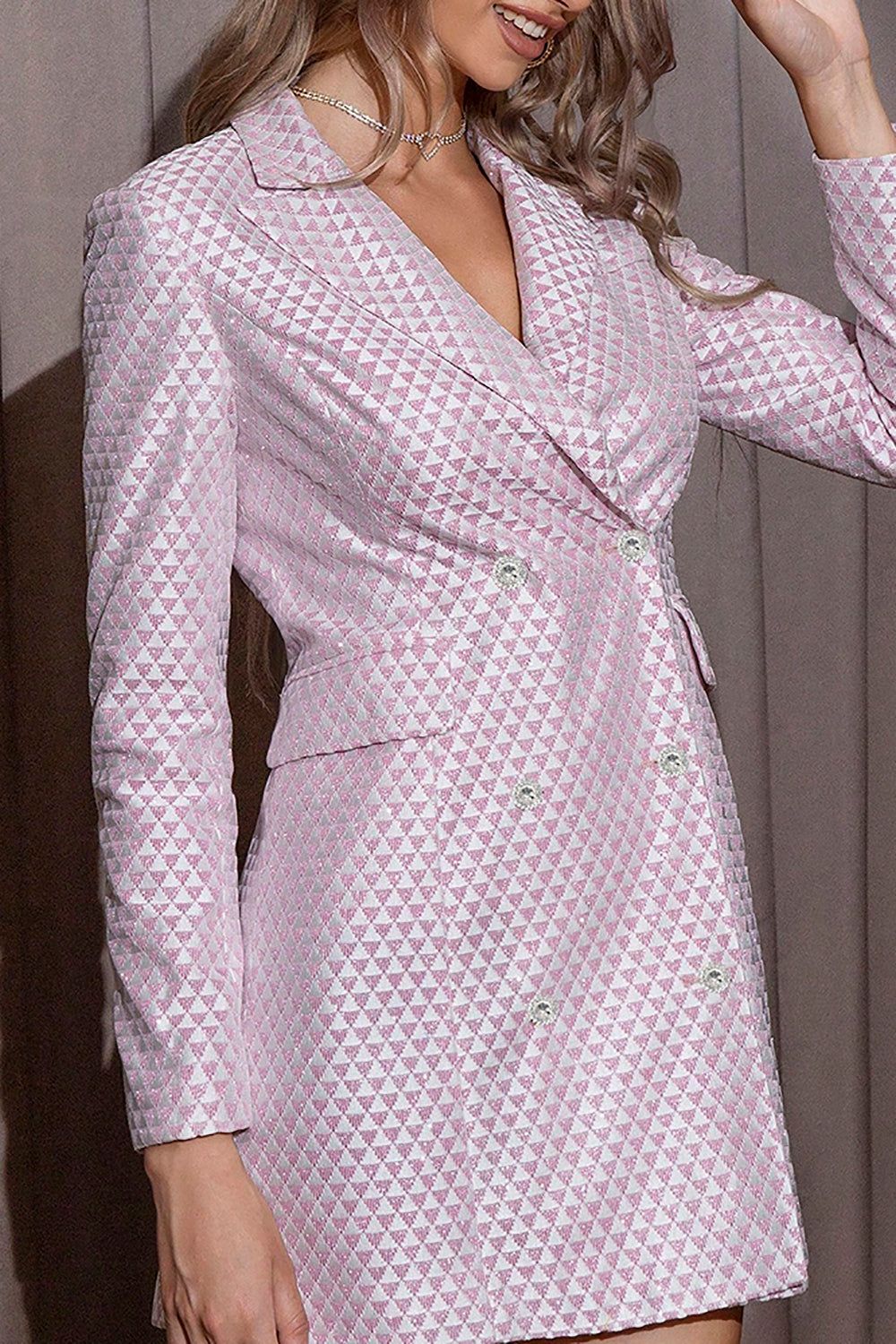 Glitter Pink Peak Lapel Geometry Printed Women Party Blazer sold by Zapaka product image thumbnail 4