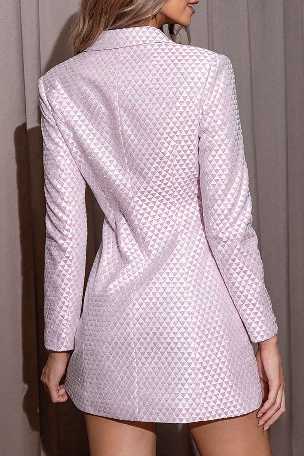 Glitter Pink Peak Lapel Geometry Printed Women Party Blazer sold by Zapaka product image thumbnail 2
