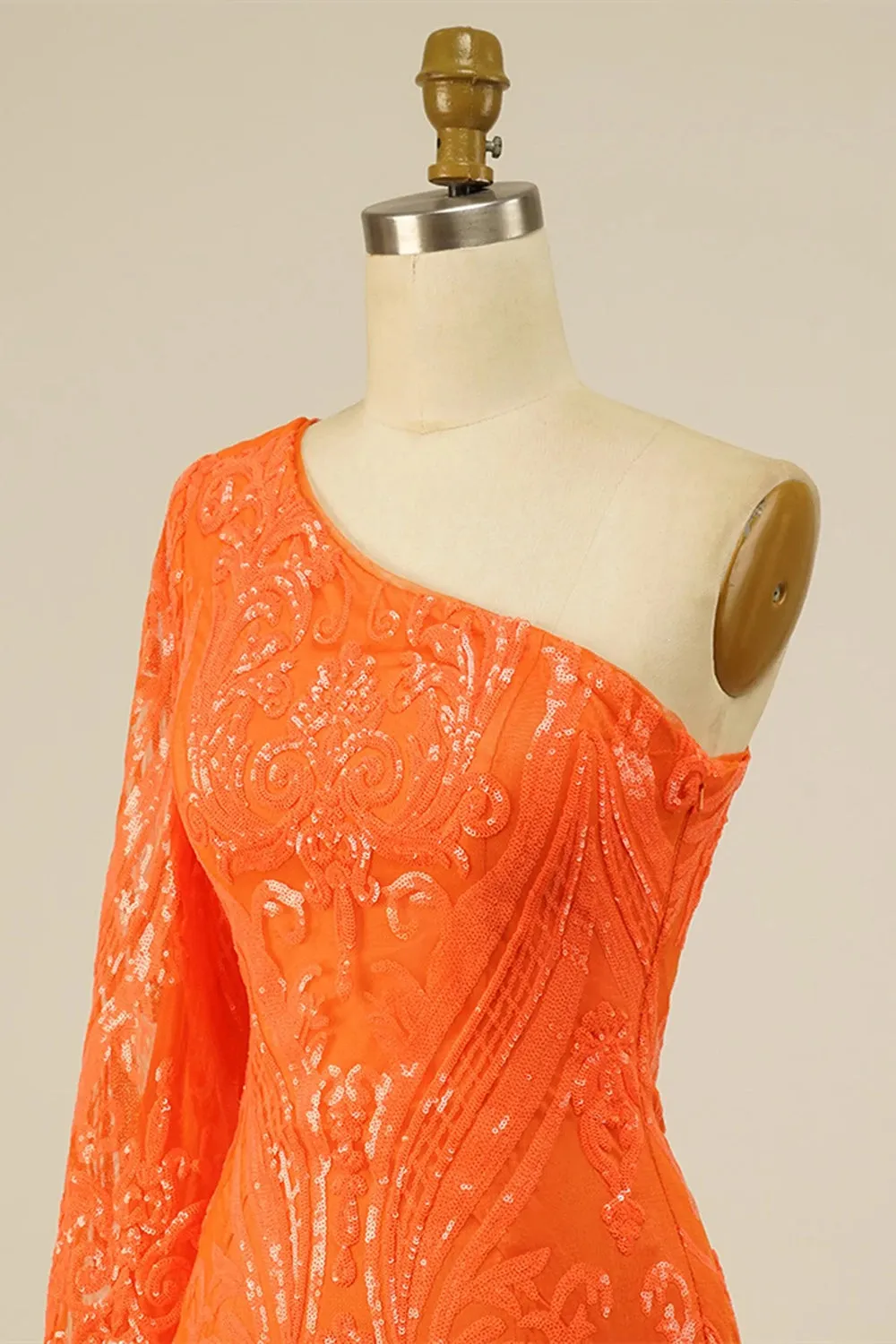 Bodycon One Shoulder Orange Sequins Short Homecoming Dress sold by Zapaka product image thumbnail 4