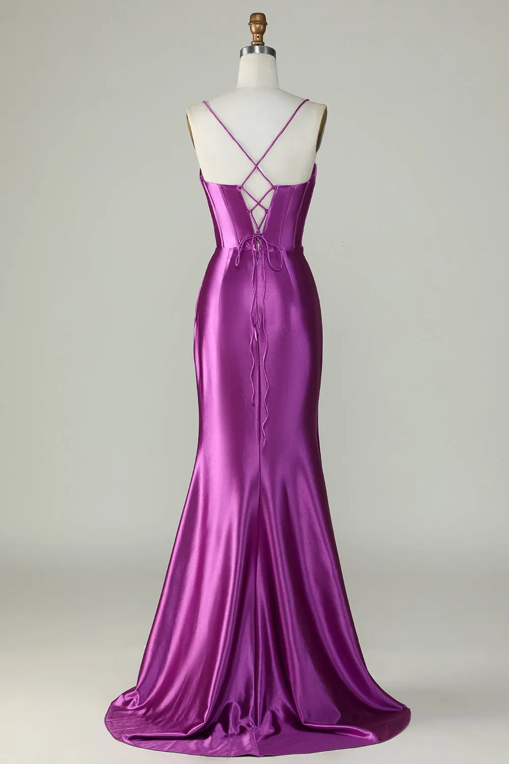 Dark Purple Spaghetti Straps Mermaid Long Prom Dress With Slit sold by Zapaka product image thumbnail 2