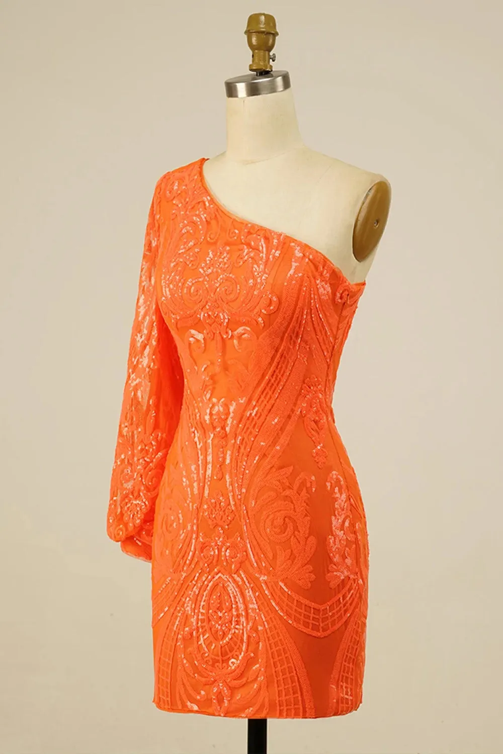 Bodycon One Shoulder Orange Sequins Short Homecoming Dress sold by Zapaka product image thumbnail 3