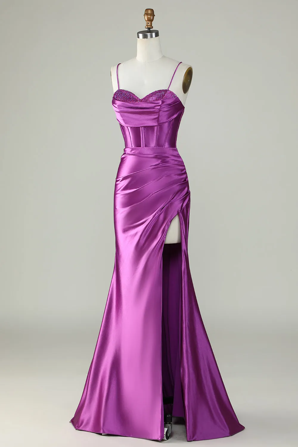 Dark Purple Spaghetti Straps Mermaid Long Prom Dress With Slit sold by Zapaka product image thumbnail 3