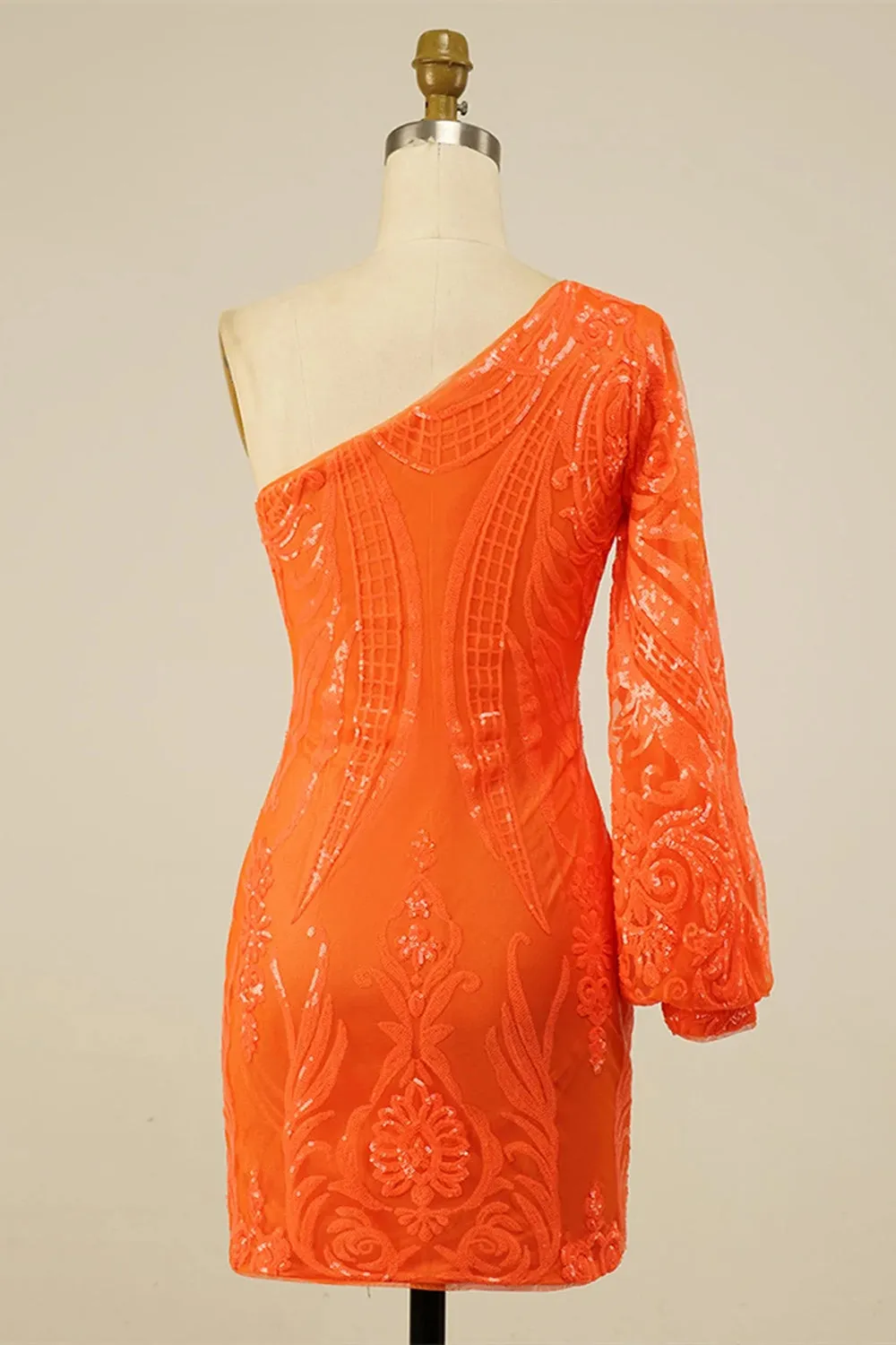 Bodycon One Shoulder Orange Sequins Short Homecoming Dress sold by Zapaka product image thumbnail 2