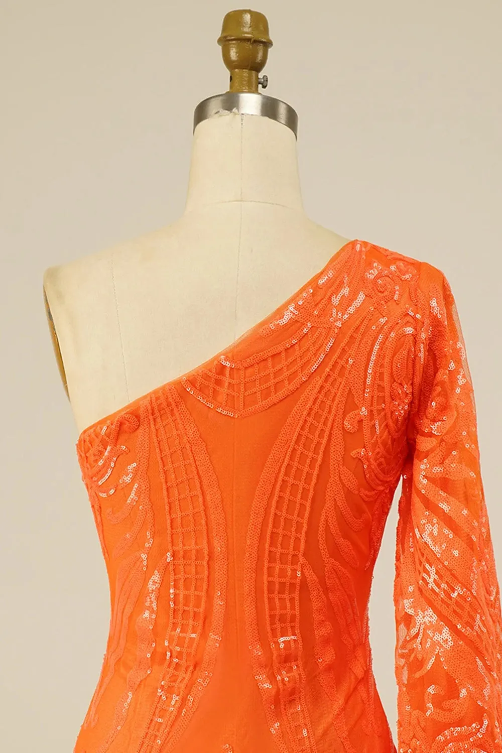 Bodycon One Shoulder Orange Sequins Short Homecoming Dress sold by Zapaka product image thumbnail 5