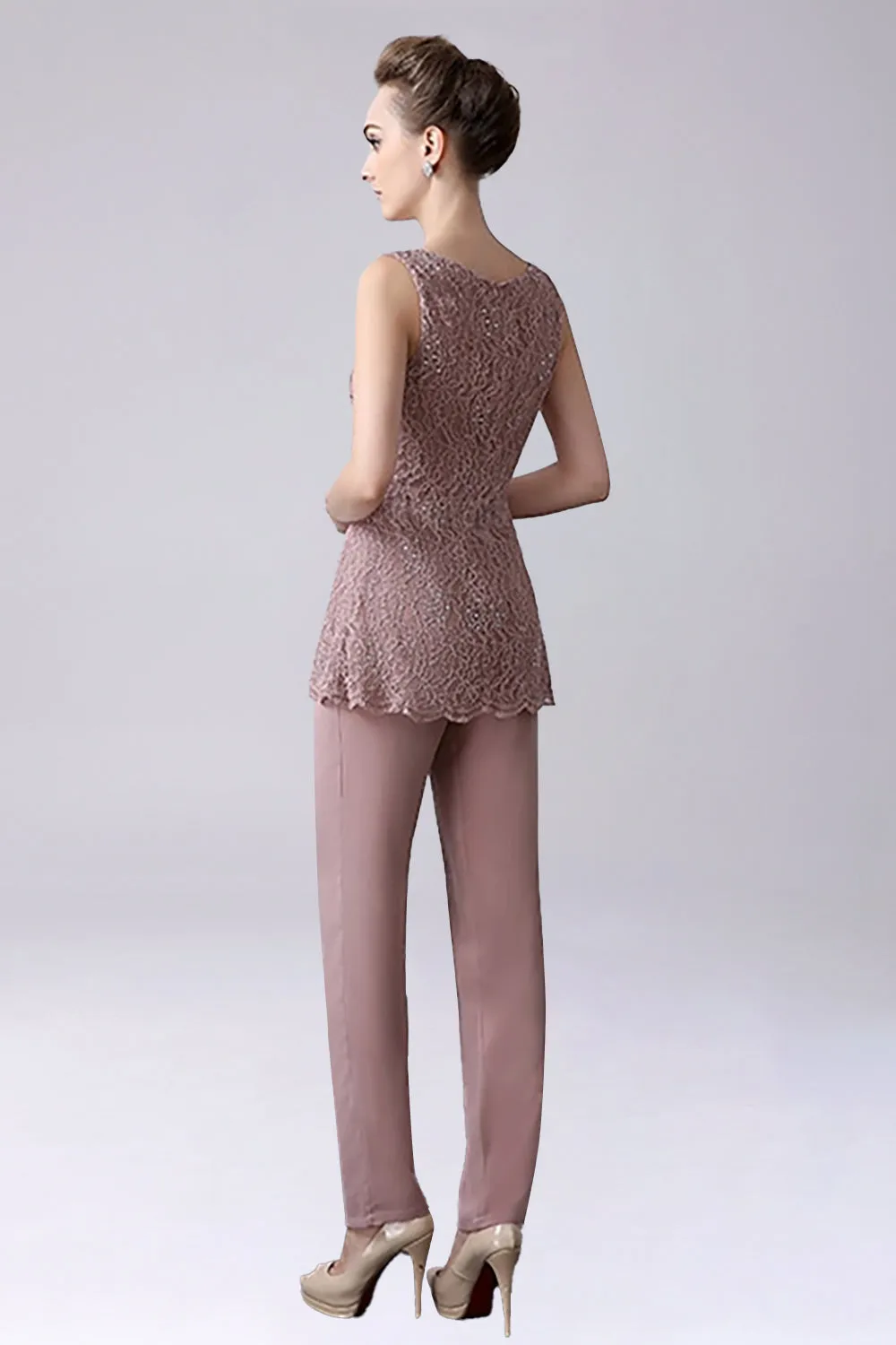 Dusty Rose 3 Pieces Chiffon Mother of Bride Pant Suits sold by Zapaka product image thumbnail 5
