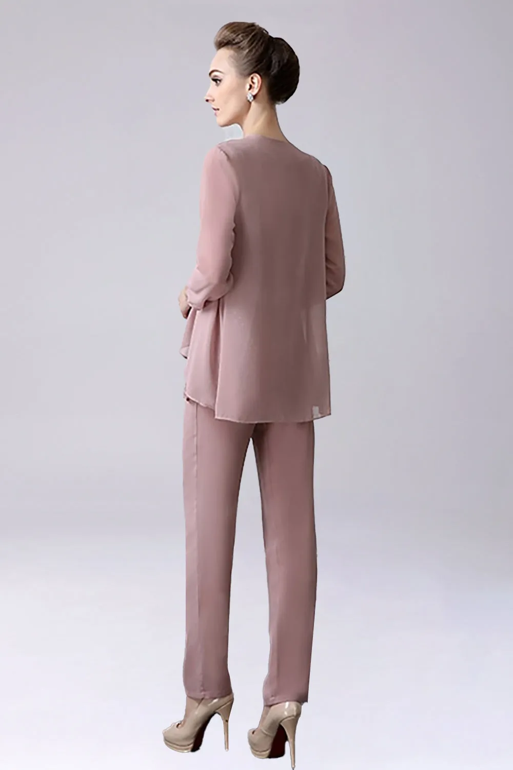 Dusty Rose 3 Pieces Chiffon Mother of Bride Pant Suits sold by Zapaka product image thumbnail 2