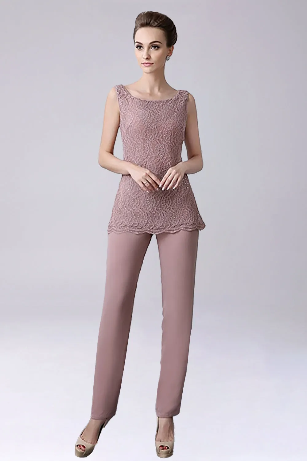 Dusty Rose 3 Pieces Chiffon Mother of Bride Pant Suits sold by Zapaka product image thumbnail 3