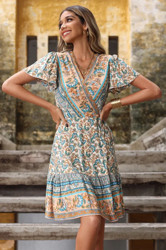 V-Neck Slim Print Summer Dress sold by Zapaka