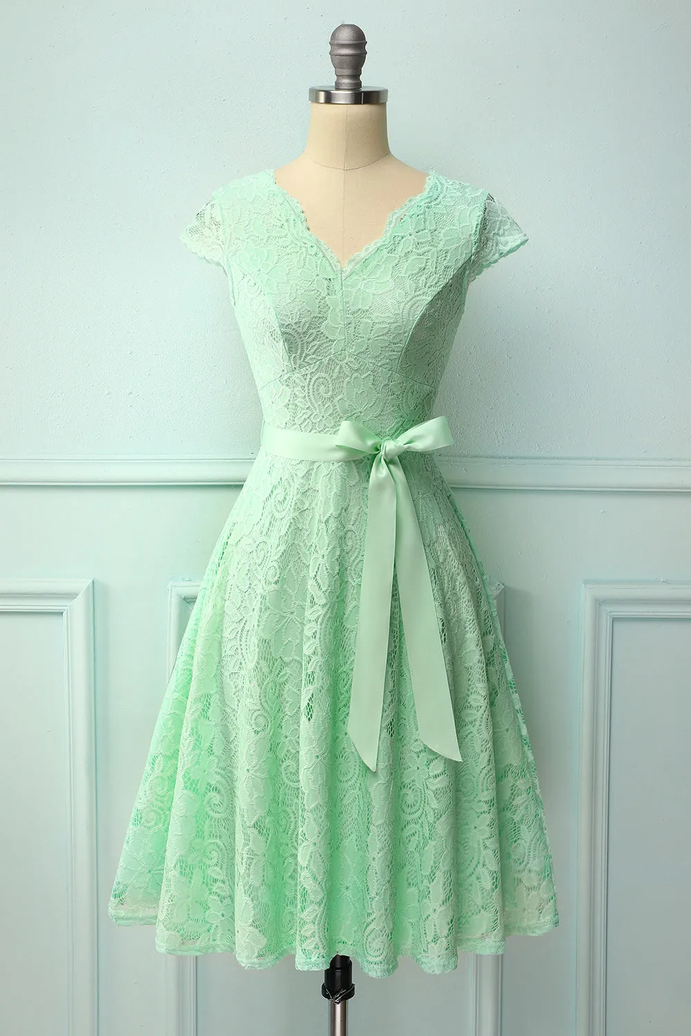 Mint Lace V-neck Dress sold by Zapaka