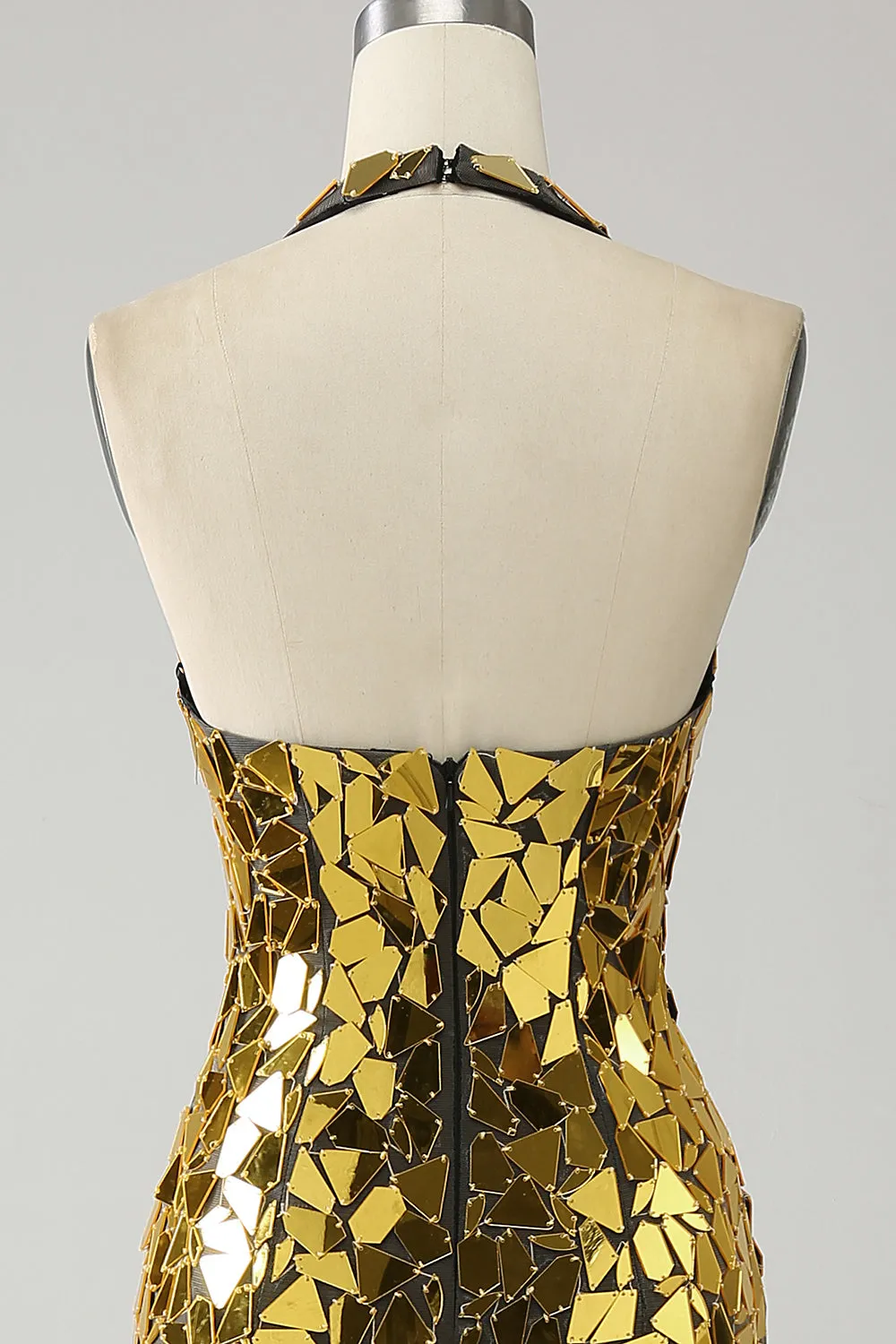 Golden Mermaid Halter Deep V-Neck Backless Mirror Prom Dress With High Slit sold by Zapaka product image thumbnail 5