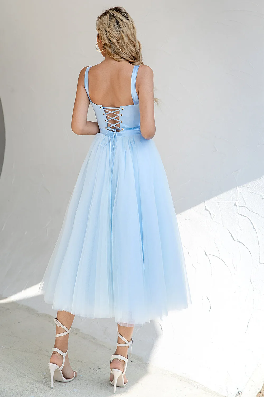 Sky Blue A Line Tulle Cocktail Dress with Lace Up Back sold by Zapaka product image thumbnail 2