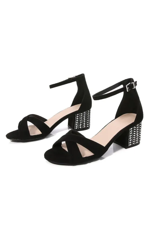 Black Cross Ankle Strappy Chunky Heel Sandal sold by Zapaka