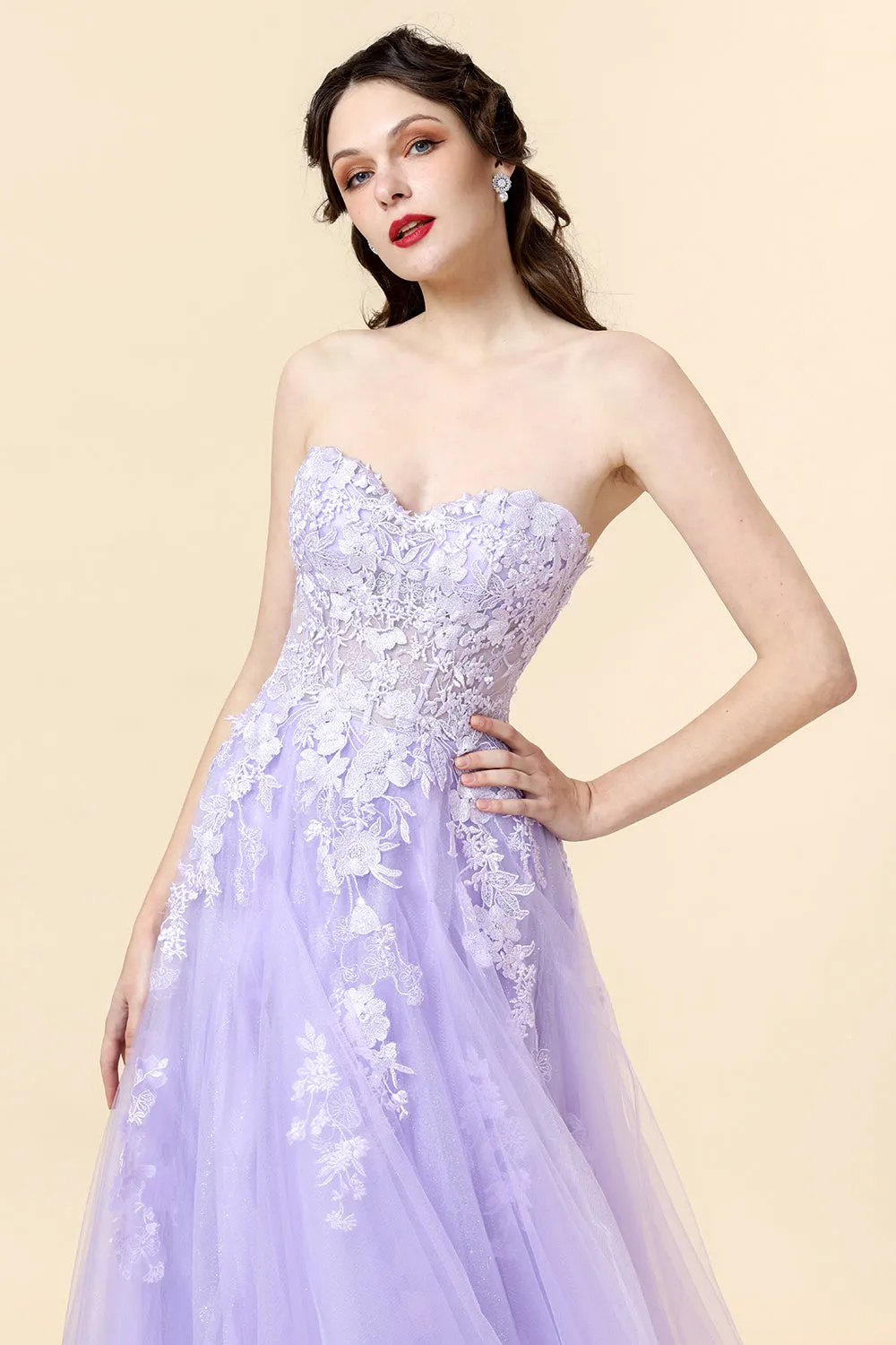 A Line Sweetheart Purple Long Prom Dress with Appliques sold by Zapaka product image thumbnail 3