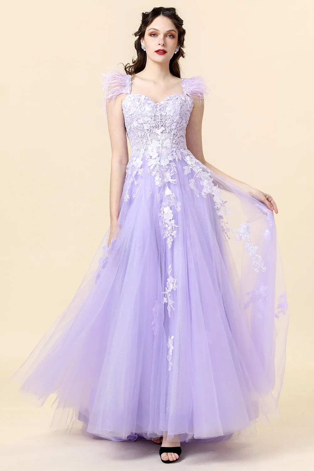 A Line Sweetheart Purple Long Prom Dress with Appliques sold by Zapaka