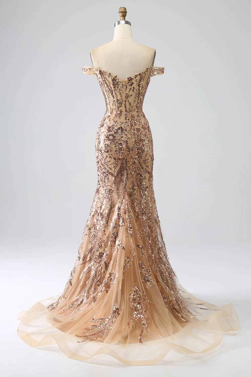 Sparkly Mermaid Off The Shoulder Golden Corset Prom Dress with Slit sold by Zapaka product image thumbnail 2