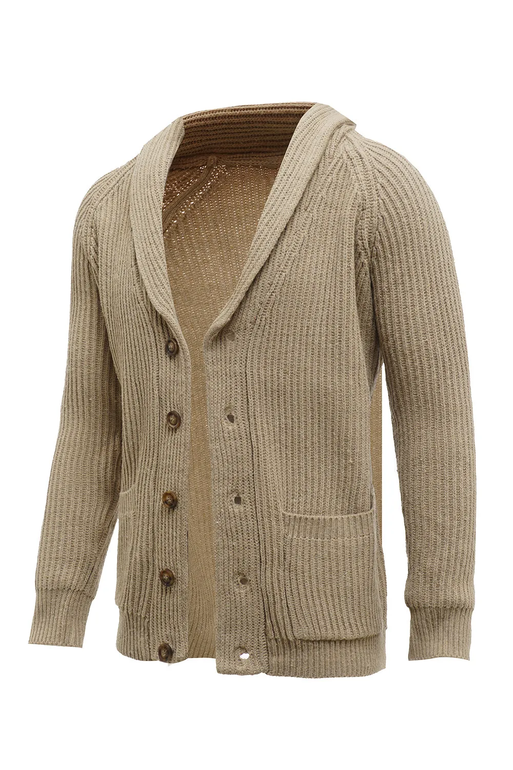 Khaki Shawl Collar Long Sleeves Men's Cardigan Sweater sold by Zapaka product image thumbnail 3