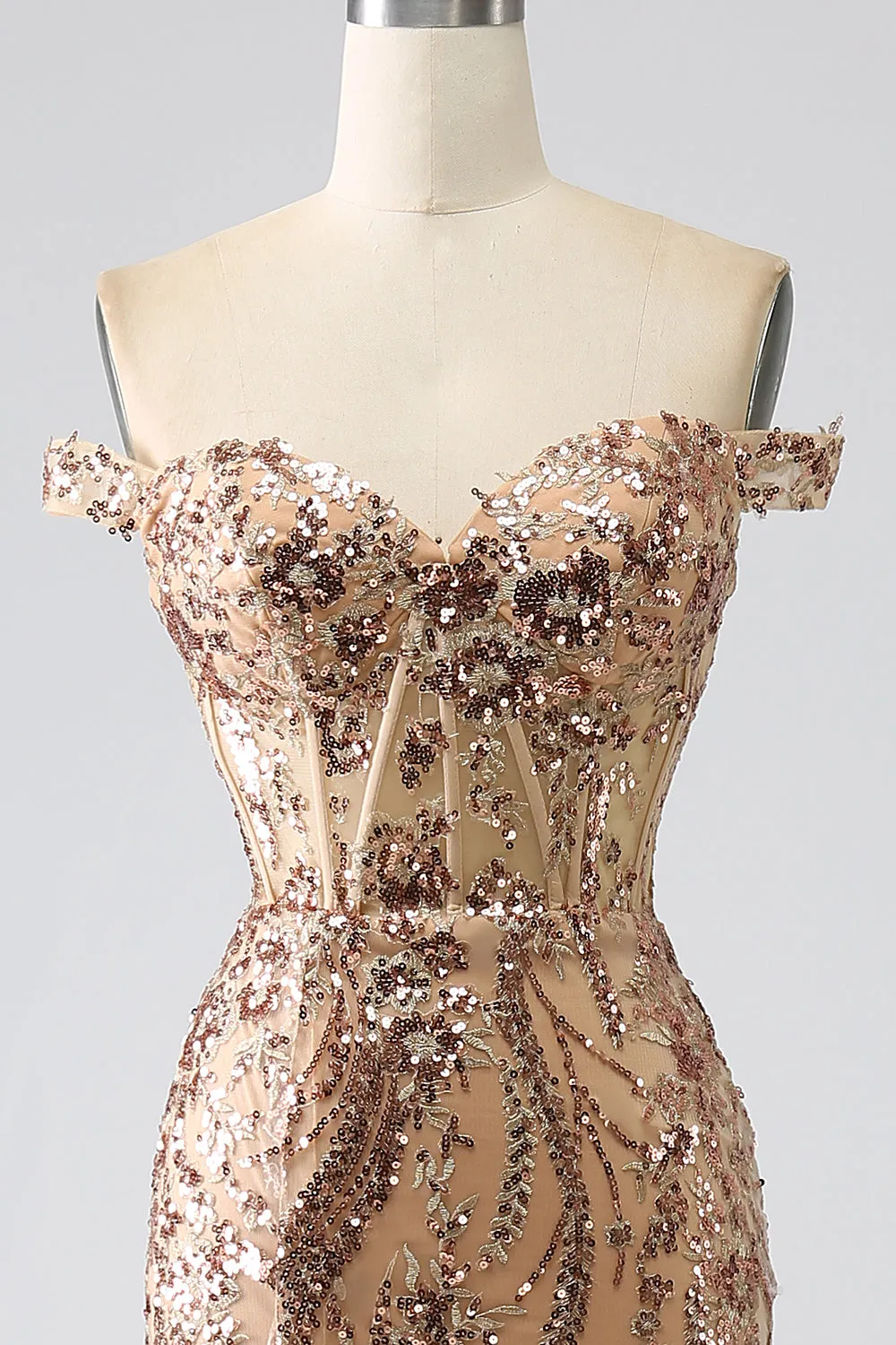 Sparkly Mermaid Off The Shoulder Golden Corset Prom Dress with Slit sold by Zapaka product image thumbnail 4