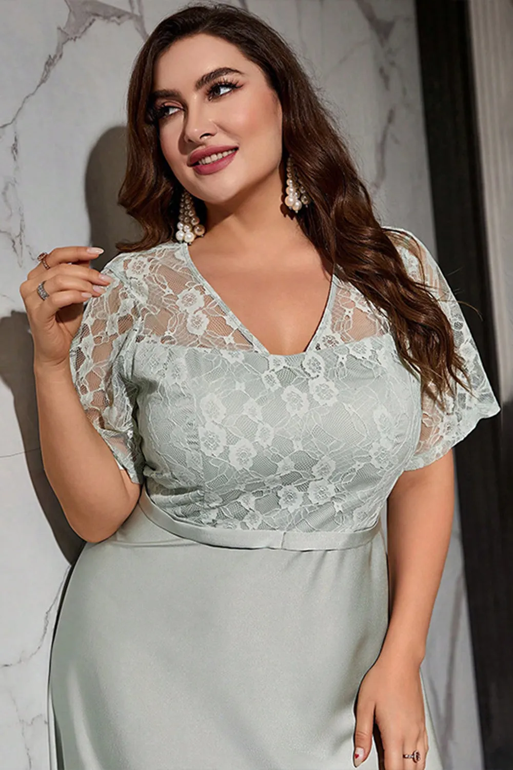 Grey Plus Size Mother of Bride Dress with Lace sold by Zapaka product image thumbnail 4