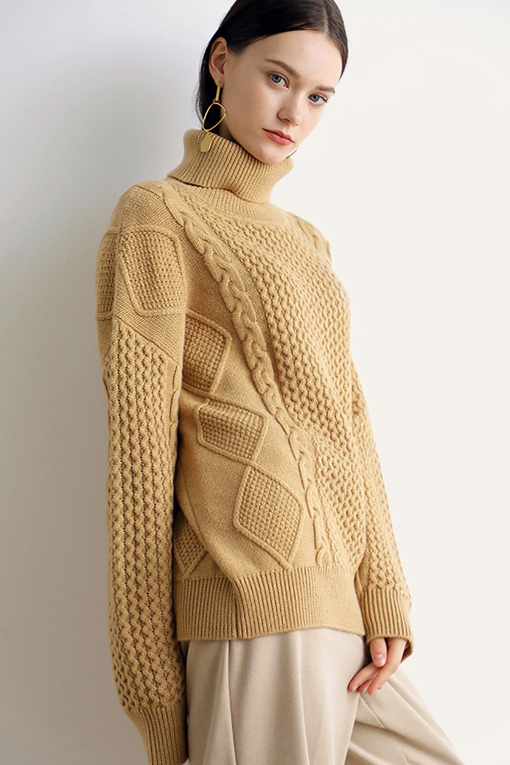Camel Knitted Turtleneck Sweater sold by Zapaka