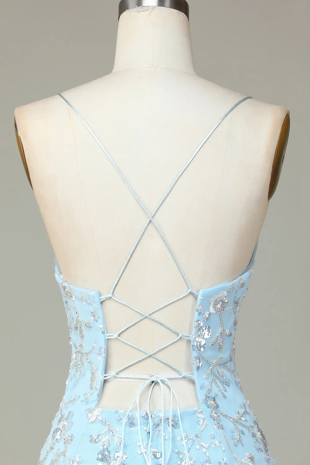 Sparkly Blue Sequins Beaded Flowers Tight Short Homecoming Dress sold by Zapaka product image thumbnail 5