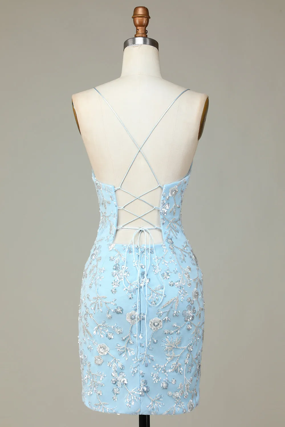 Sparkly Blue Sequins Beaded Flowers Tight Short Homecoming Dress sold by Zapaka product image thumbnail 2