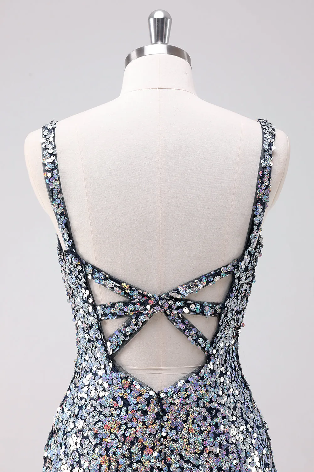 Sparkly Silver Bodycon V-Neck Short Homecoming Dress with Sequins sold by Zapaka product image thumbnail 5