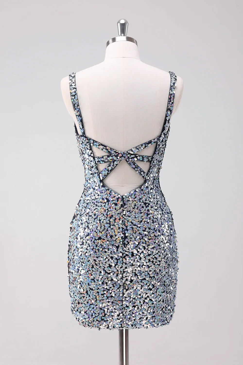 Sparkly Silver Bodycon V-Neck Short Homecoming Dress with Sequins sold by Zapaka product image thumbnail 2