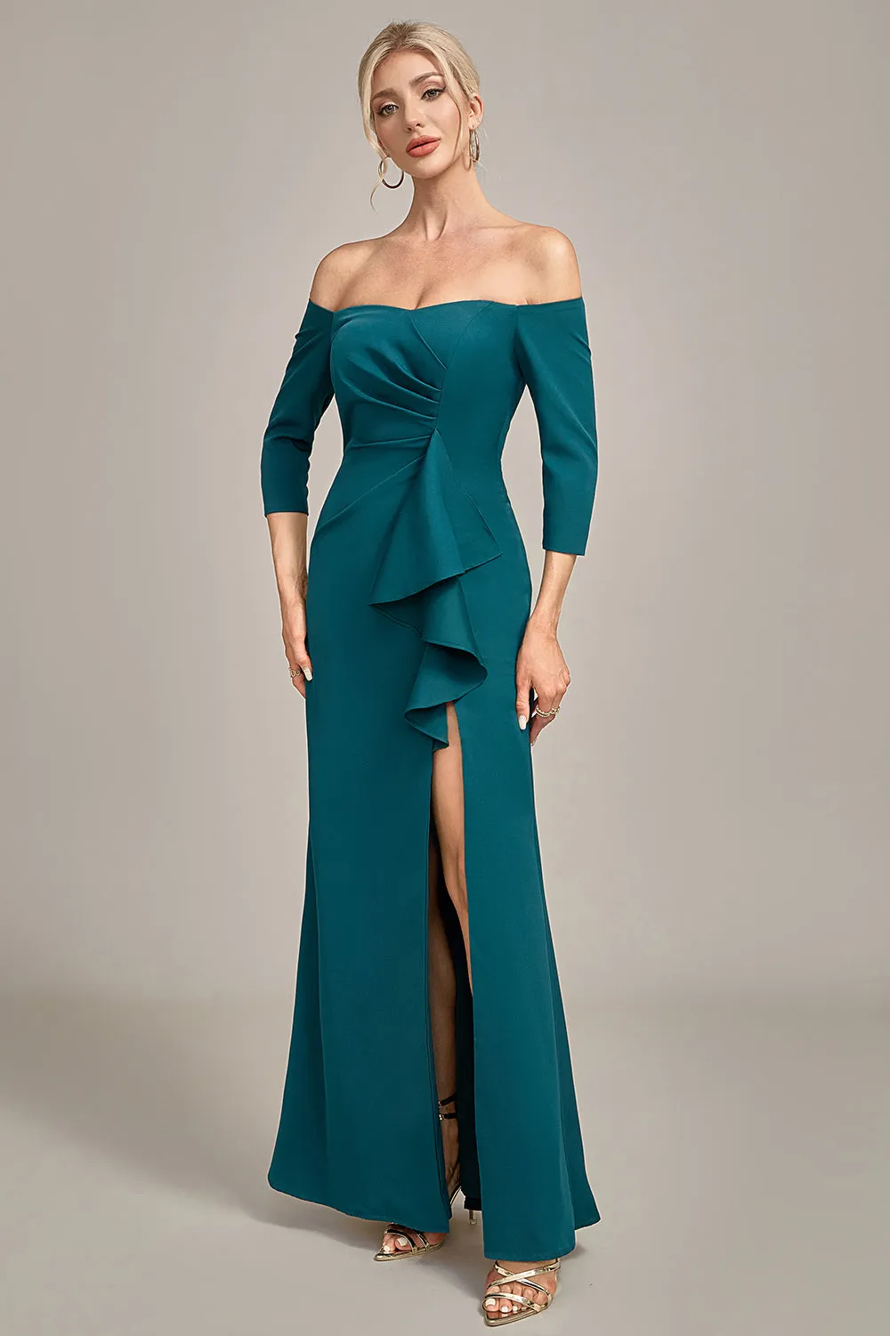 Dark Green Mermaid Off The Shoulder Cascading Ruffled Mother Of The Bride Dress sold by Zapaka product image thumbnail 5