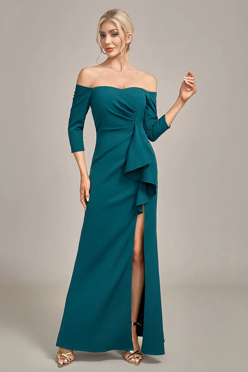 Dark Green Mermaid Off The Shoulder Cascading Ruffled Mother Of The Bride Dress sold by Zapaka product image thumbnail 4