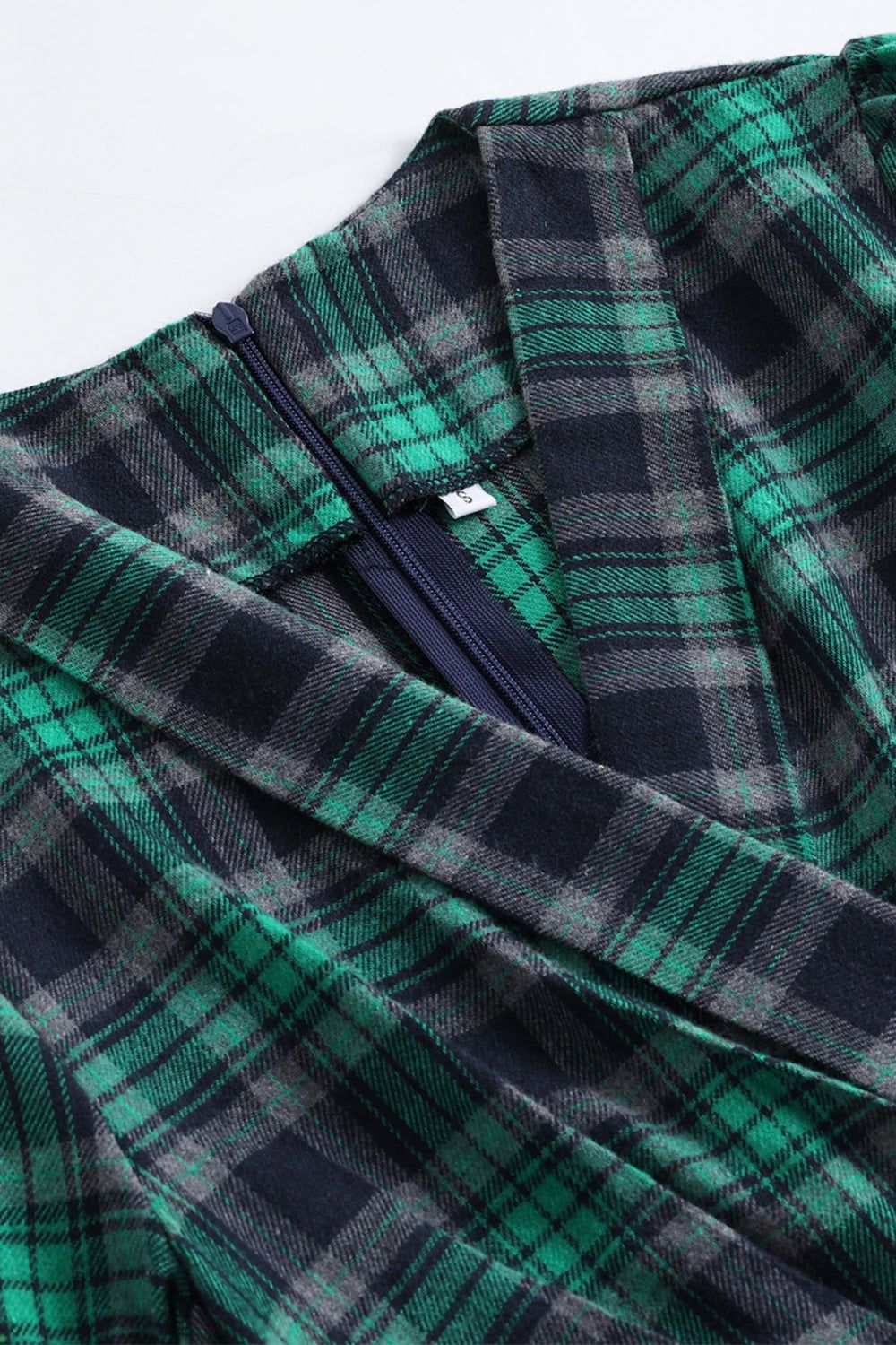 Green V Neck Plaid Vintage Dress sold by Zapaka product image thumbnail 4