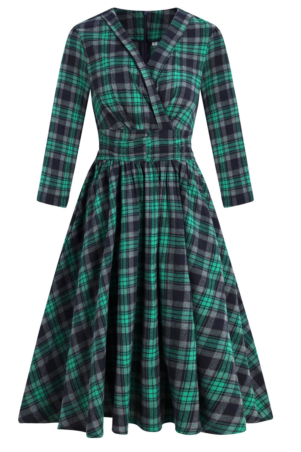 Green V Neck Plaid Vintage Dress sold by Zapaka