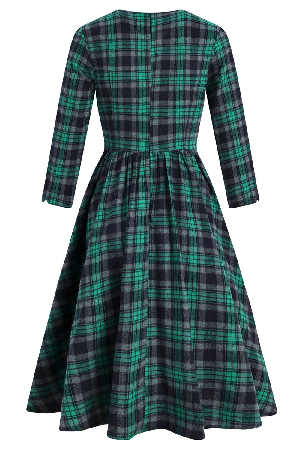 Green V Neck Plaid Vintage Dress sold by Zapaka product image thumbnail 2