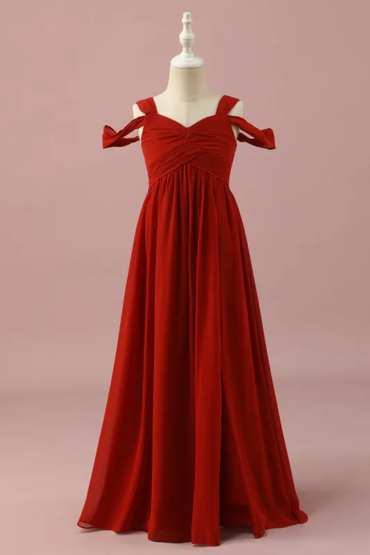 Red Chiffon Cold Shoulder Junior Bridesmaid Dress made by Zapaka