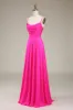 Hot Pink Spaghetti Straps A-line Prom Dress with Pleated sold by Zapaka
