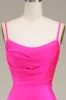 Hot Pink Spaghetti Straps A-line Prom Dress with Pleated sold by Zapaka