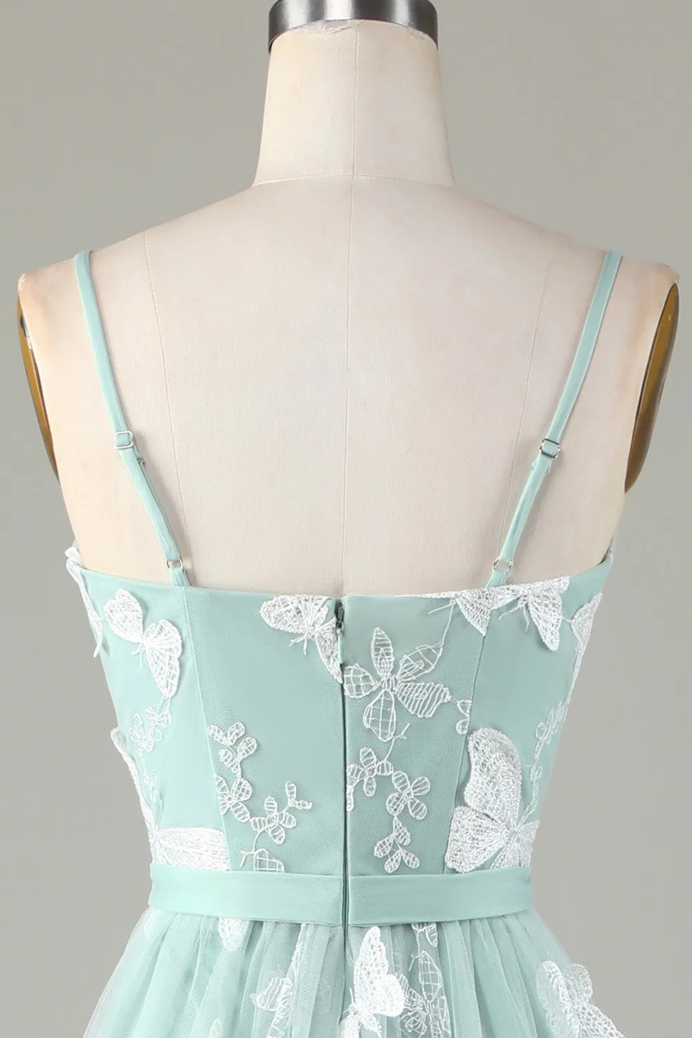 Tulle Spaghetti Straps Matcha Bridesmaid Dress with Appliques sold by Zapaka product image thumbnail 5