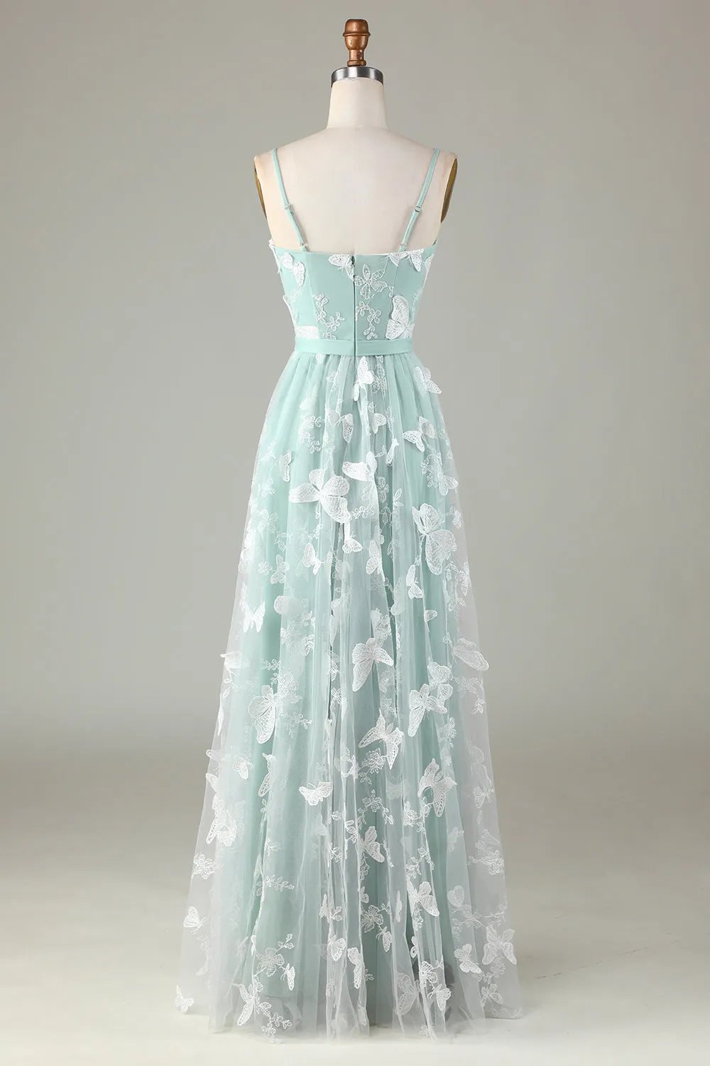 Tulle Spaghetti Straps Matcha Bridesmaid Dress with Appliques sold by Zapaka product image thumbnail 2