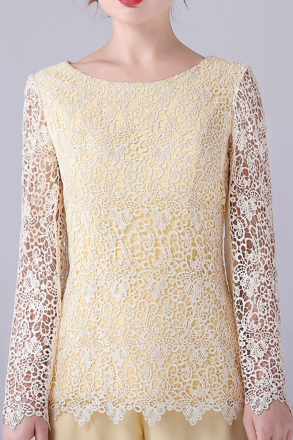 Daffodil Long Sleeves Lace Top Mother of the Bride Pant Suits sold by Zapaka product image thumbnail 5