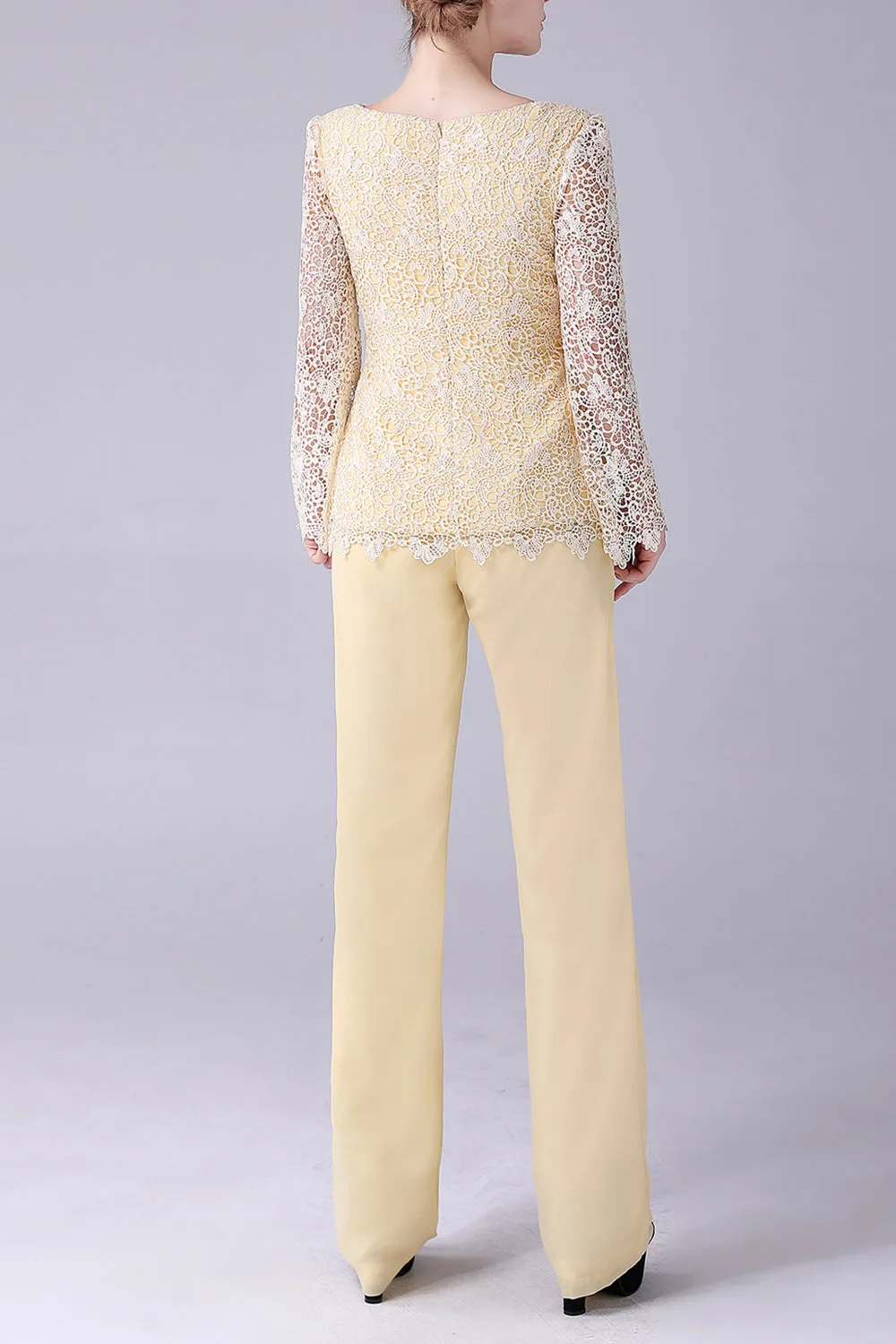 Daffodil Long Sleeves Lace Top Mother of the Bride Pant Suits sold by Zapaka product image thumbnail 2