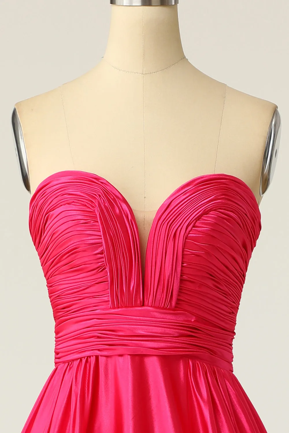 A Line Sweetheart Fuchsia Long Prom Dress with Ruched sold by Zapaka product image thumbnail 4