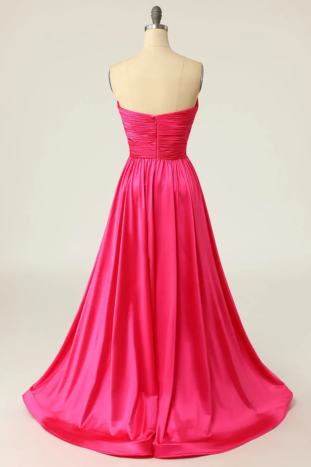 A Line Sweetheart Fuchsia Long Prom Dress with Ruched sold by Zapaka product image thumbnail 2