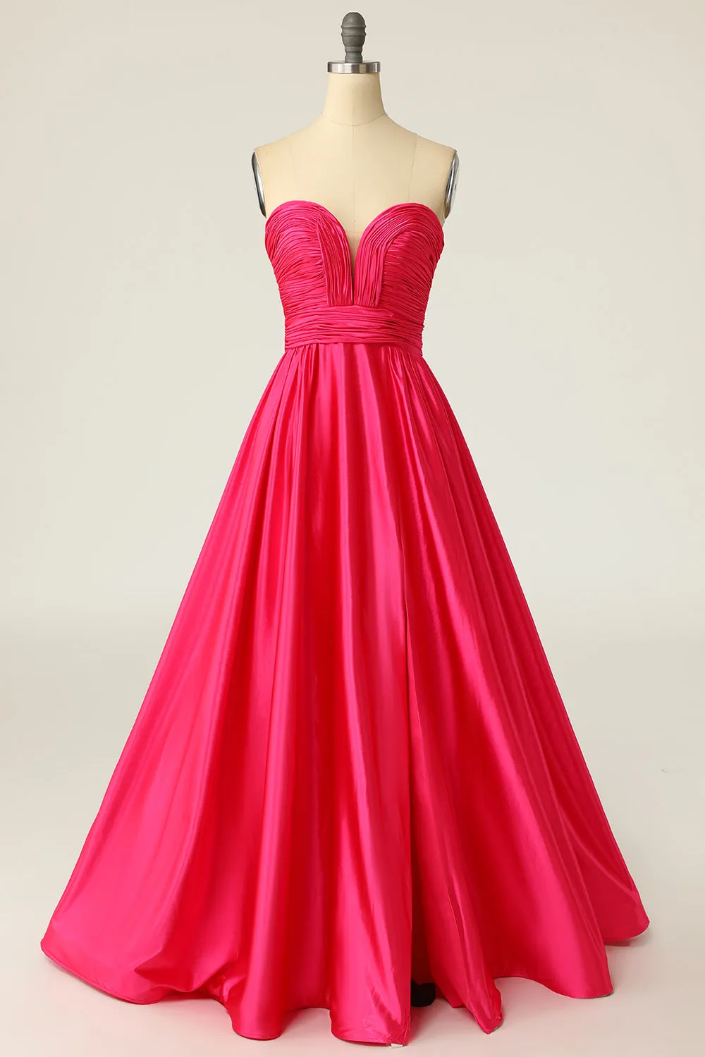 A Line Sweetheart Fuchsia Long Prom Dress with Ruched sold by Zapaka