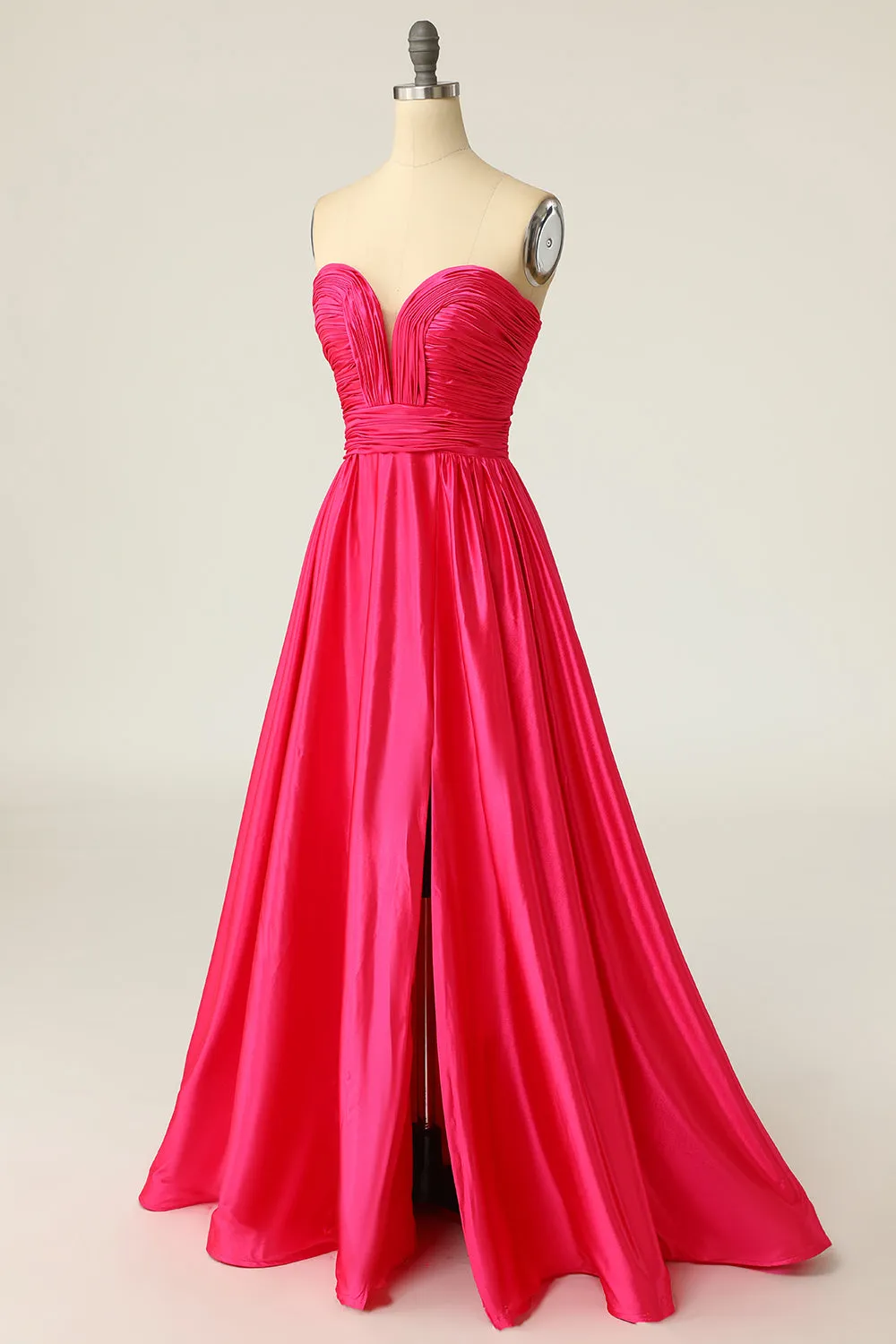 A Line Sweetheart Fuchsia Long Prom Dress with Ruched sold by Zapaka product image thumbnail 3