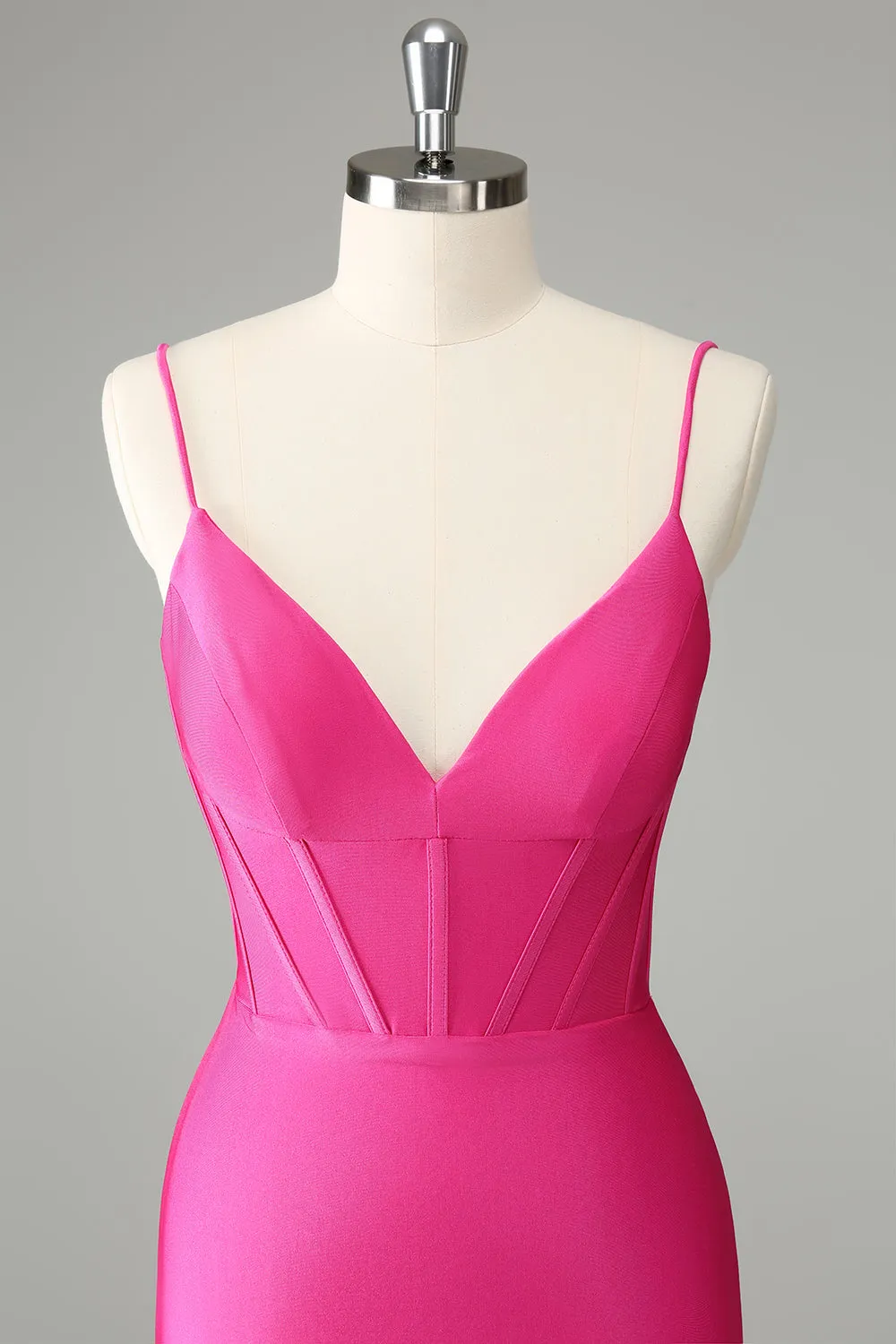 Fuchsia Bodycon Spaghetti Straps Satin Homecoming Dress sold by Zapaka product image thumbnail 4