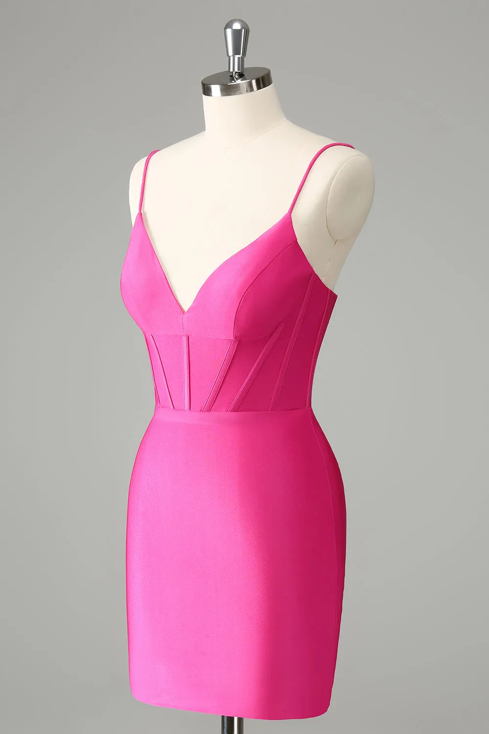 Fuchsia Bodycon Spaghetti Straps Satin Homecoming Dress sold by Zapaka product image thumbnail 3