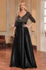 Black A-Line V Neck Sequins Short Sleeves Long Prom Dress sold by Zapaka