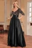 Black A-Line V Neck Sequins Short Sleeves Long Prom Dress sold by Zapaka