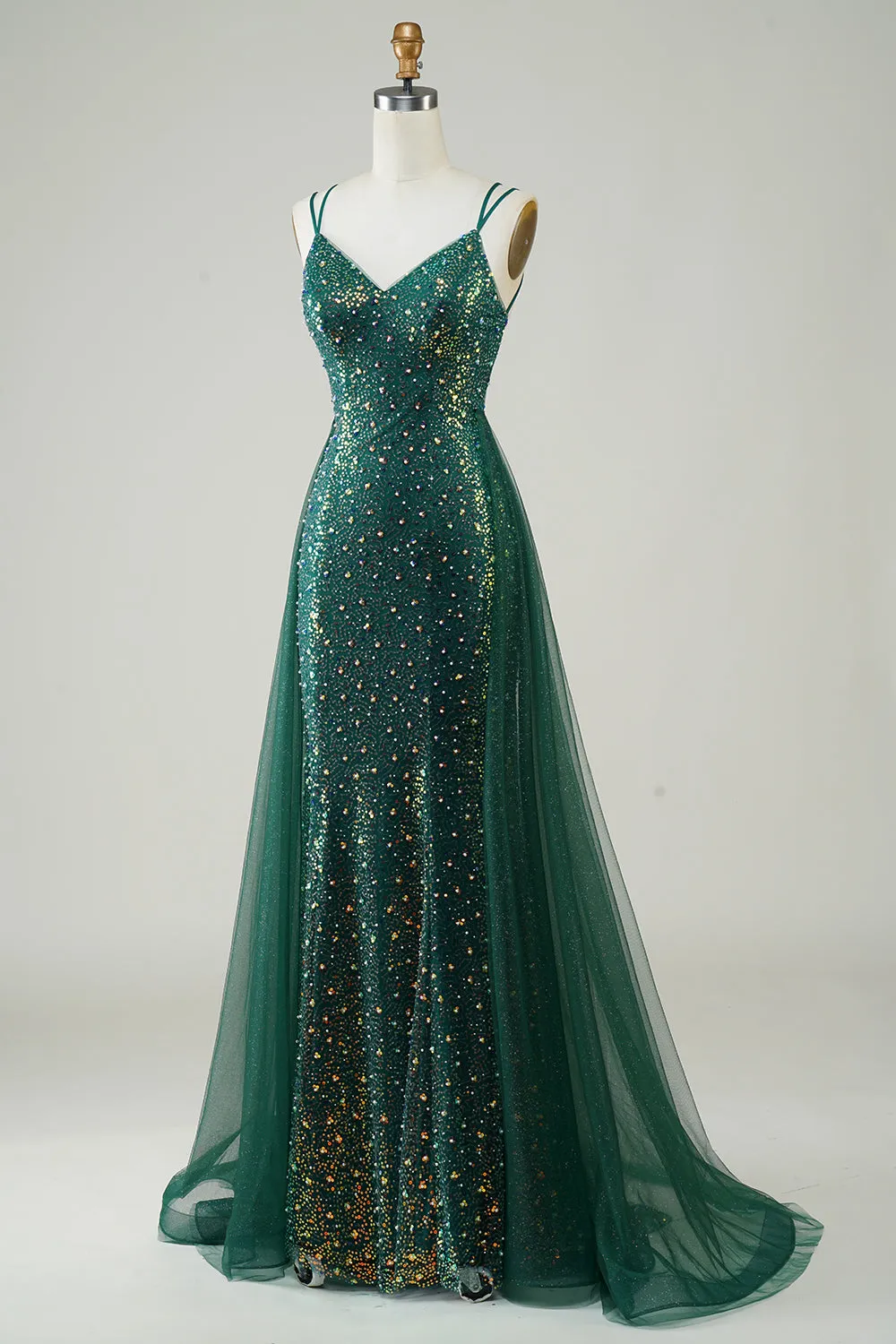 Sparkly Dark Green Beaded Long Prom Dress sold by Zapaka product image thumbnail 3