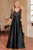 Black A-Line V Neck Sequins Short Sleeves Long Prom Dress sold by Zapaka