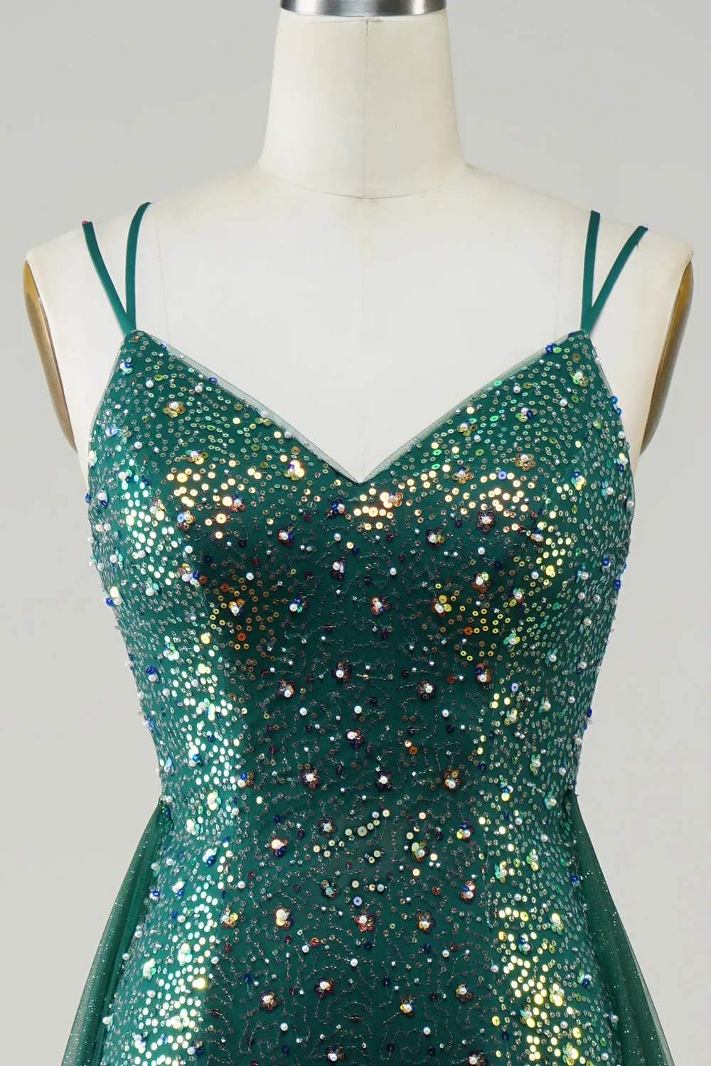 Sparkly Dark Green Beaded Long Prom Dress sold by Zapaka product image thumbnail 4